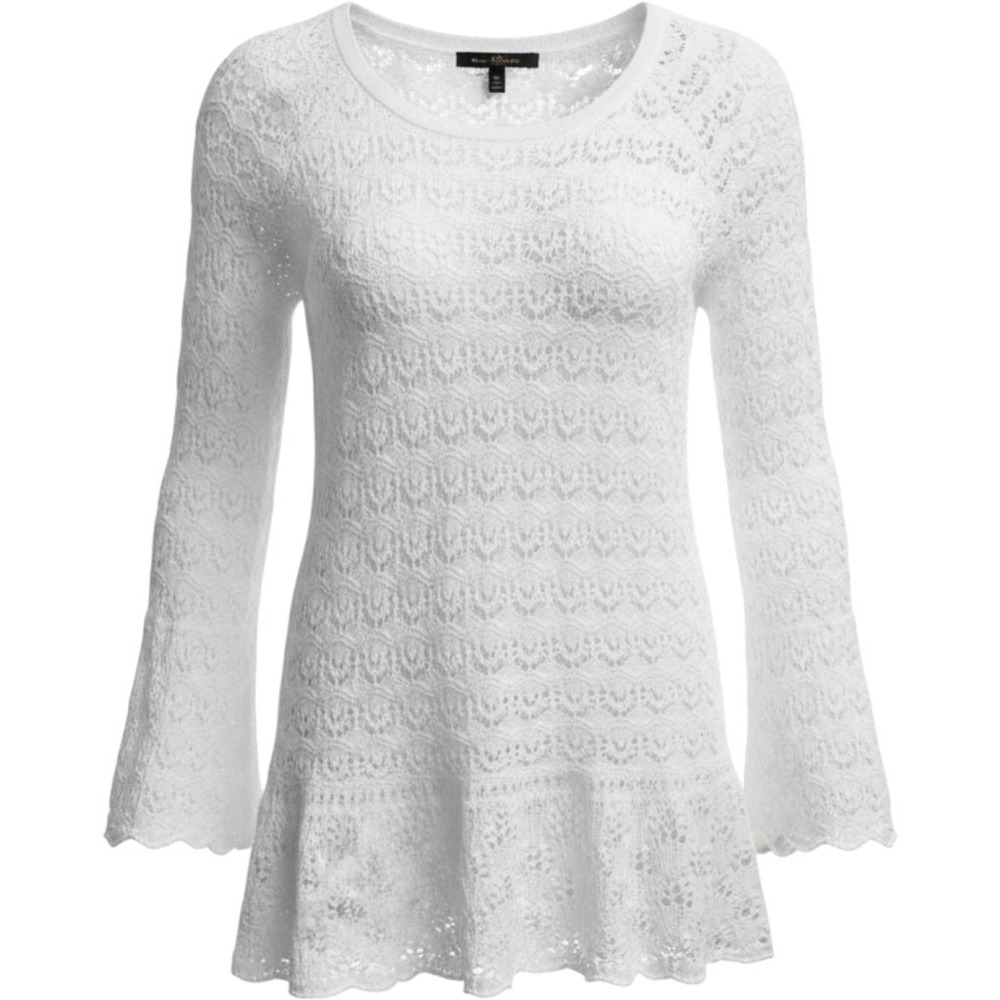 Jeanne Pierre Woman White Crochet Knit Cotton Bell Sleeve Sweater Top 3X NWT